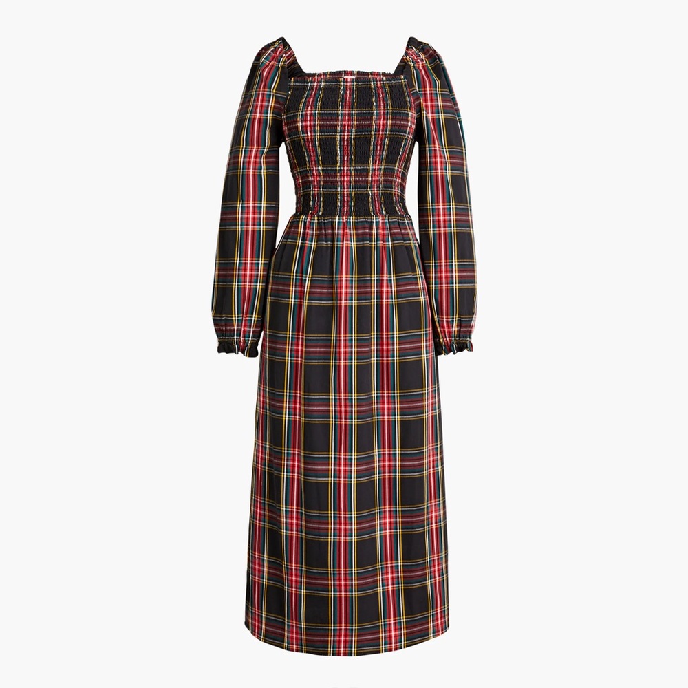 J. Crew Tartan Plaid Smocked Midi Dress Medium